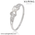 51500 Fashion Elegant Rhodium CZ Diamond Jewelry Bangle with Pearl for Women